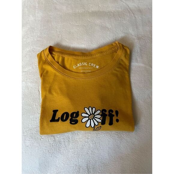 Aeropostale Classic Crew Log Off Yellow Daisy T-Shirt Size XL - Picture 3 of 3